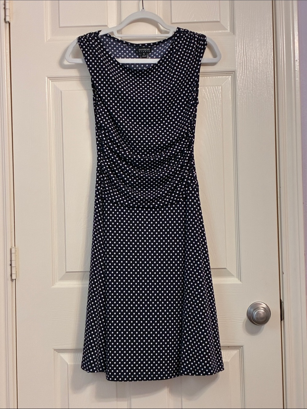 Navy and White Polka Dot Midi Dress